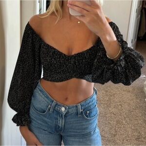 Rumor Black Floral Crop Top Coquette Size 12 New 🌸
